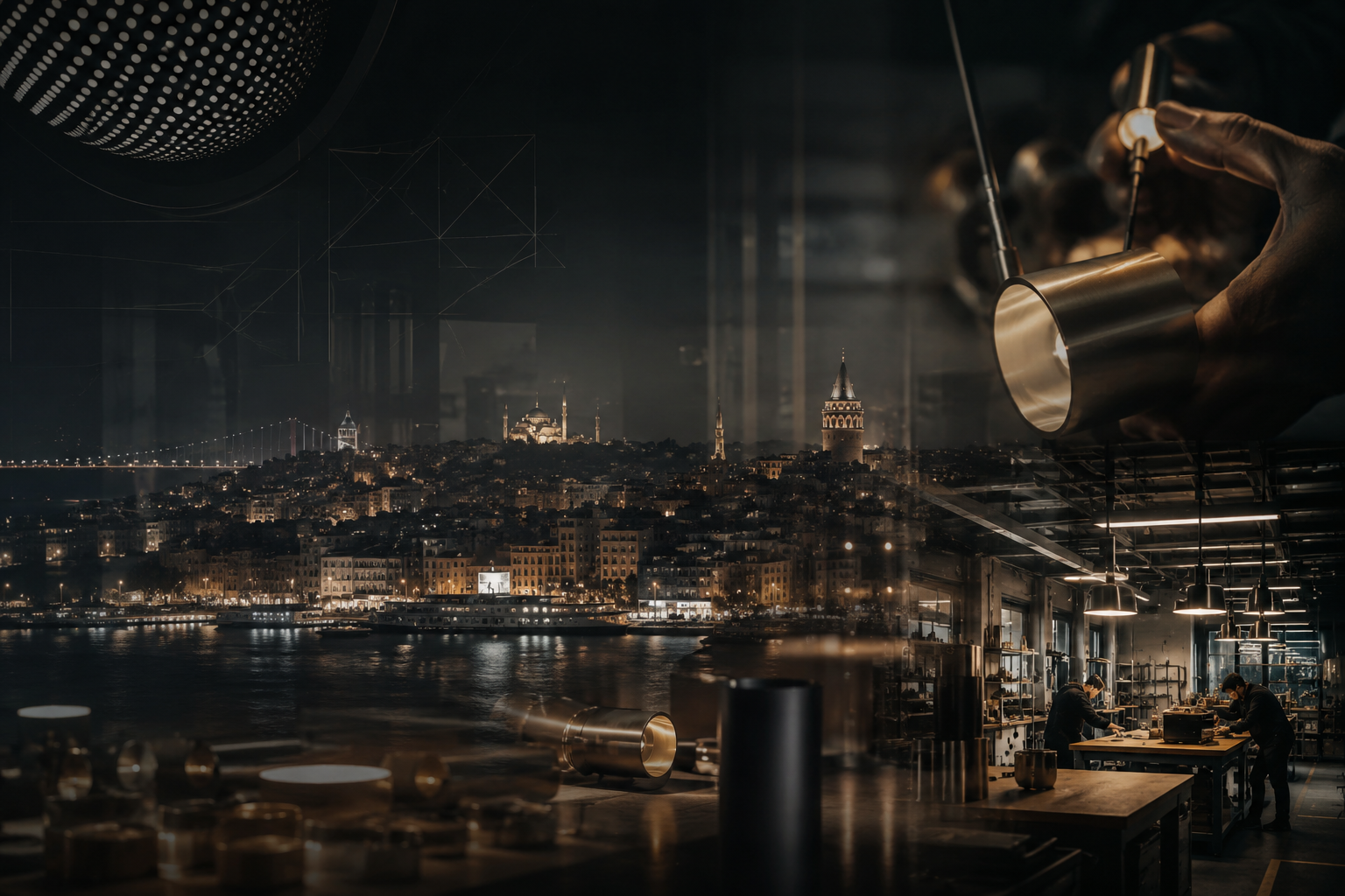 Istanbul lighting workshop with city skyline